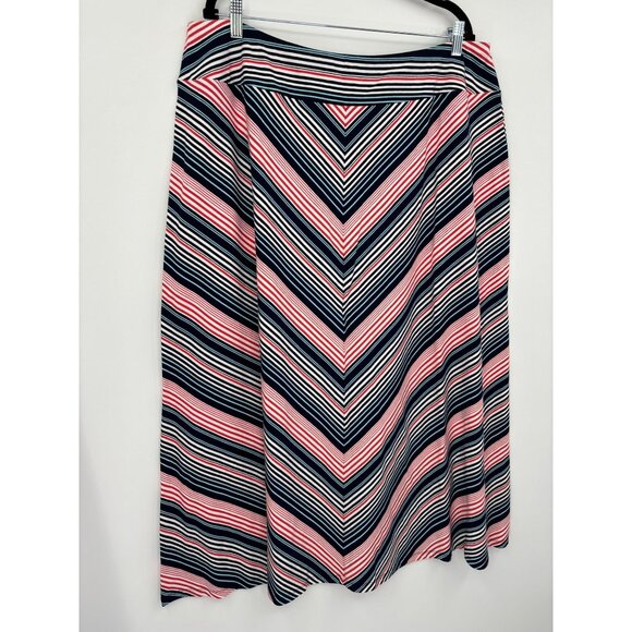 Talbots Chevron Striped Stretch Cotton Blend Maxi Casual Skirt Navy Red 2X - Picture 2 of 4